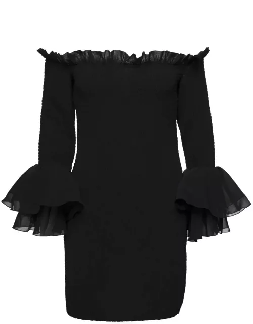 Rotate by Birger Christensen Blackbellina Shirred Mini Dress In Chiffon Woman