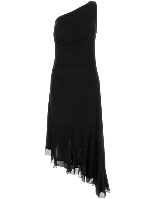 TwinSet Black One-shoulder Asymmertric Dress In Viscose Woman