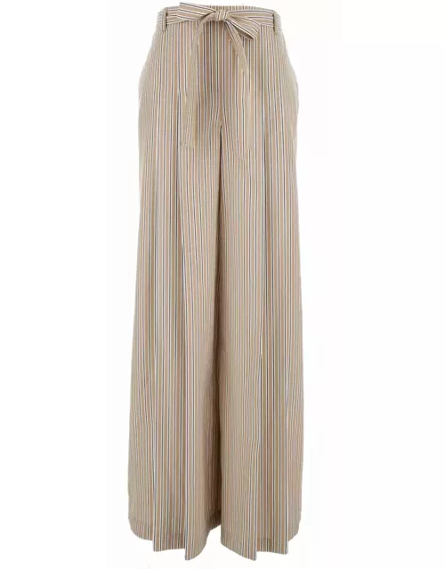 Alberta Ferretti Beige Striped Pants With Bow Details In Popeline Woman