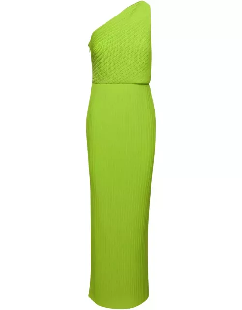 Solace London Green One Shoulder Maxi Dress In Techno Fabric Woman