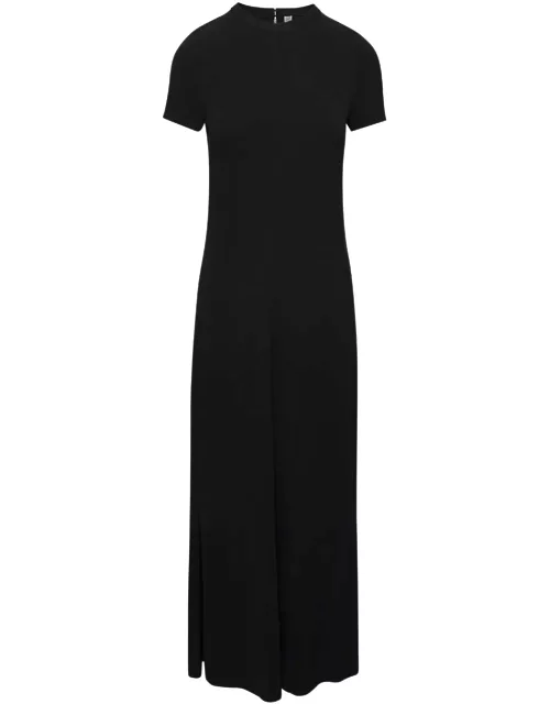 Totême Black Crewneck Fluid Maxi Dress In Viscose Woman