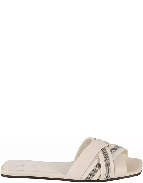 Brunello Cucinelli Nappa Leather Slides With Jewellery
