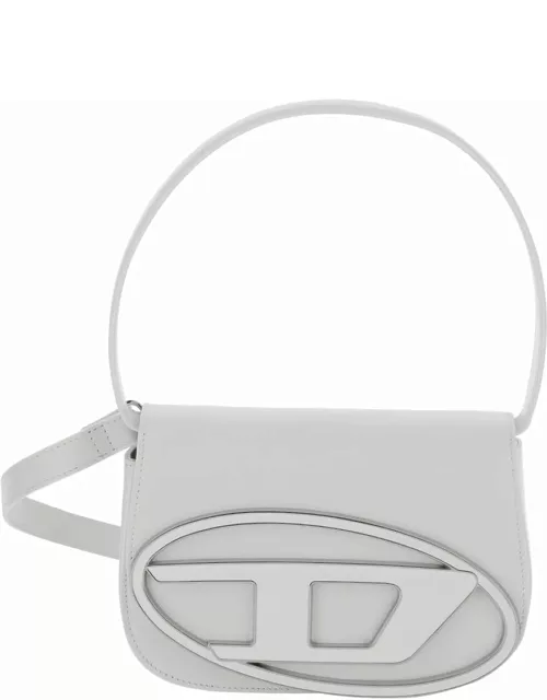 Diesel 1dr White Shoulder Bag With Oval D Patch In Leather Woman