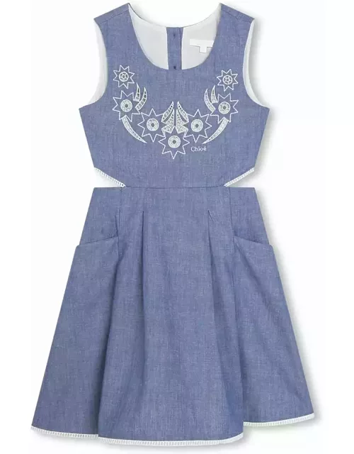 Chloé Medium Blue Sleeveless Dress With Embroidery And Cut-out