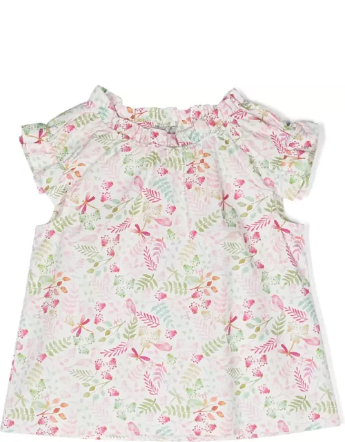 Il Gufo Top With Exclusive Flower Print In Pink Pepper Colour