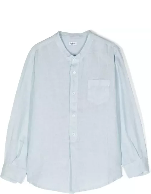 Il Gufo Mandarin-collar Shirt In Light Blue Linen