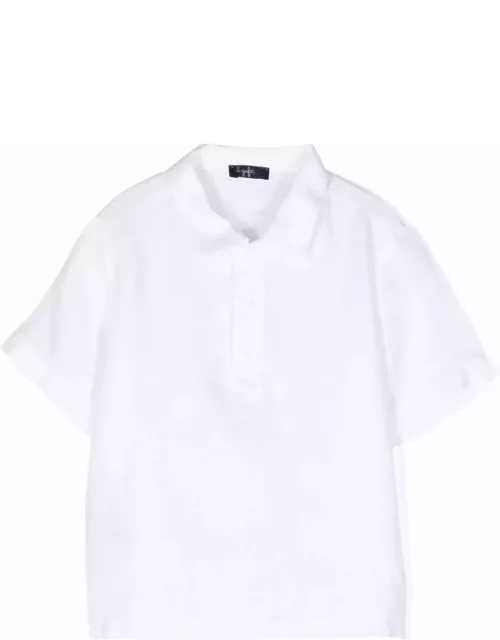 Il Gufo White Linen Short-sleeved Shirt With Mandarin Collar
