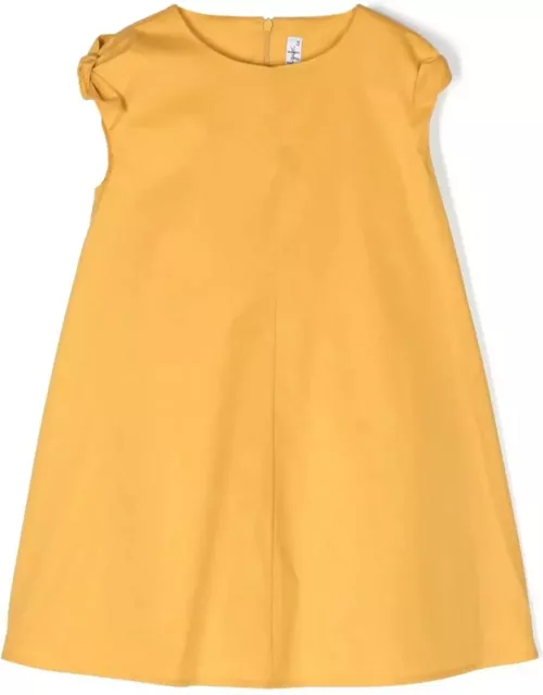 Il Gufo Curcuma Yellow Stretch Poplin Dress With Ribbon