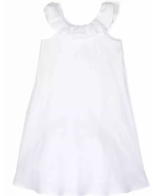 Il Gufo White Linen Dress With Ruffle