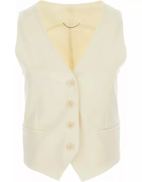 PT01 Cream White Single-breasted Vest In Wool Man