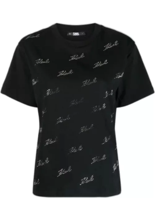 Karl Lagerfeld Cotton T-shirt With Rhinestone