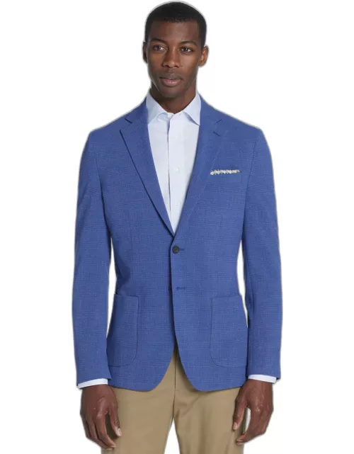 JoS. A. Bank Men's Traveler Collection Slim Fit Plaid Seersucker Sportcoat, Blue, 36 Regular