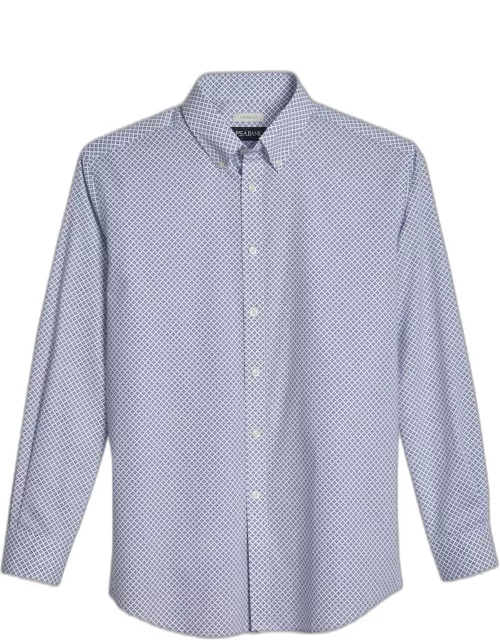 JoS. A. Bank Men's Comfort Stretch Tailored Fit Long Sleeve Casual Shirt, Dark Blue, Smal