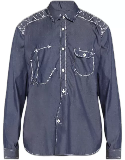 Men's Chambray Topstitched Button-Down Shirt