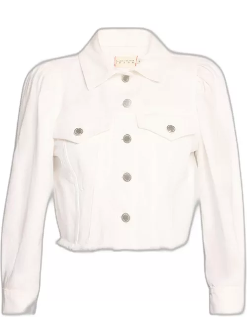 Lana Puff-Sleeve Cropped Denim Jacket