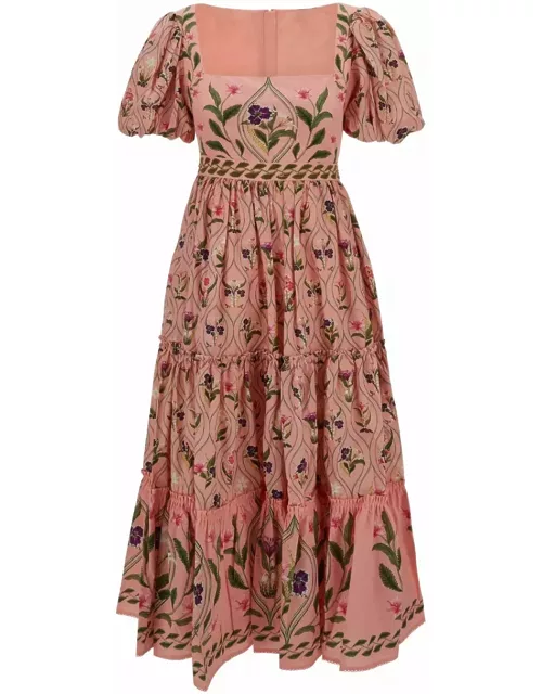 Agua by Agua Bendita Long Pink alga Pacifico Dress With Floral Print All-over In Cotton Woman