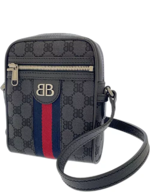 Gucci x Balenciaga Black BB Canvas Web Mini Ophidia Phone Bag