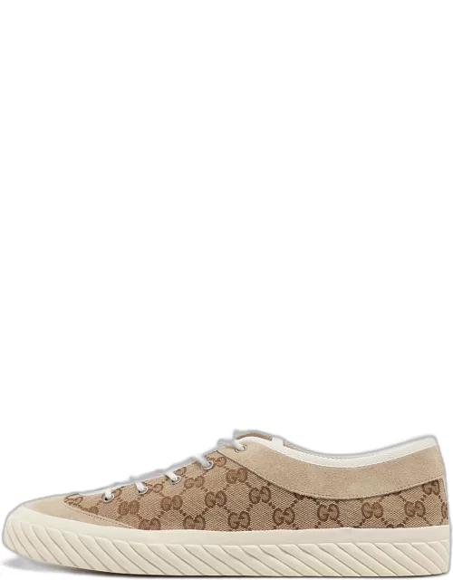 Gucci Beige Canvas and Suede Low Top Sneaker