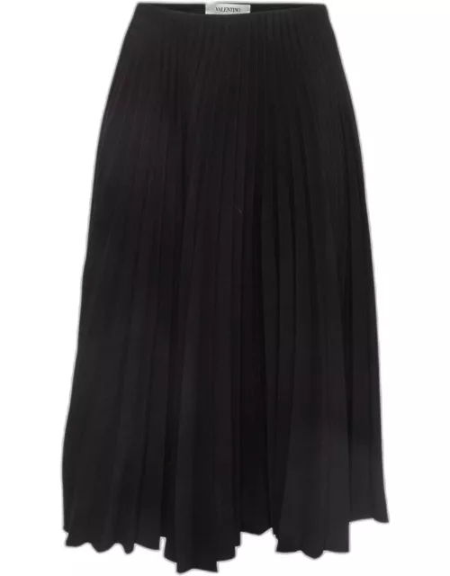 Valentino Black Pleated Crepe Midi Skirt