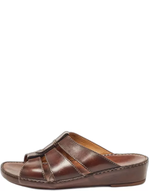 Berluti Dark Brown Leather Slide Sandals 43