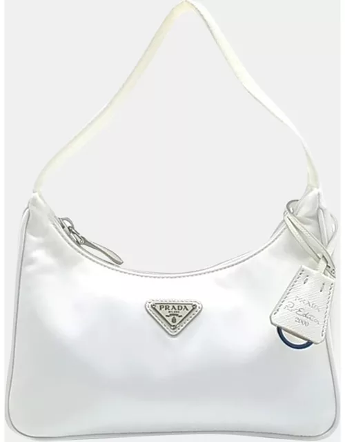 Prada White Nylon Tessuto Hobo Bag