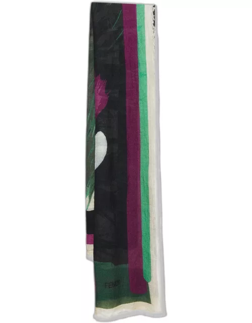 Fendi Multicolor Monster Eye Print Wool & Silk Scarf