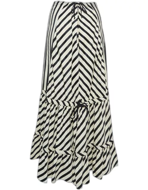 Sportmax Black/White Striped Cotton Blend Flared Maxi Skirt
