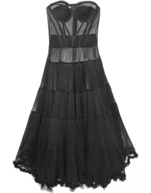 Dolce & Gabbana Black Tulle Semi Sheer Strapless Corset Dress