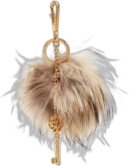 Dolce & Gabbana Beige Fox Fur & Keys Charm Keychain & Bag Char