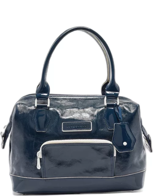 Longchamp Navy Blue/White Patent Leather Legend Bag