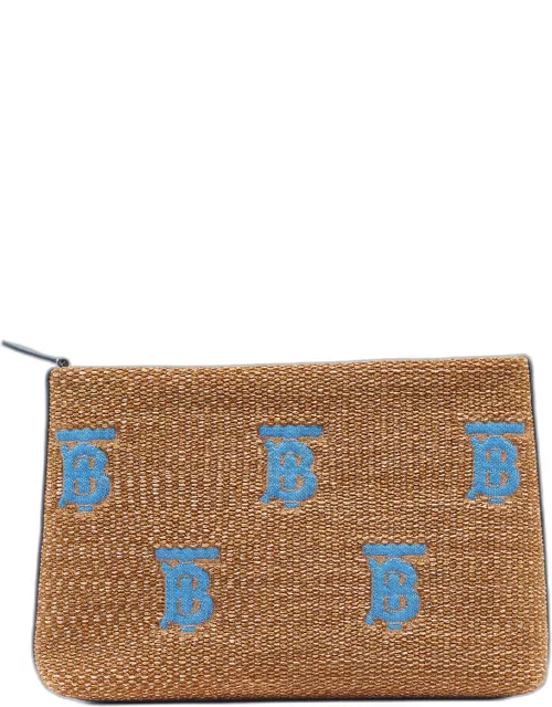 Burberry Beige/Blue Straw and Leather Duncan Clutch