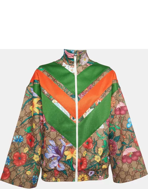 Gucci Green GG Supreme floral Print Knit Zipper Track Jacket