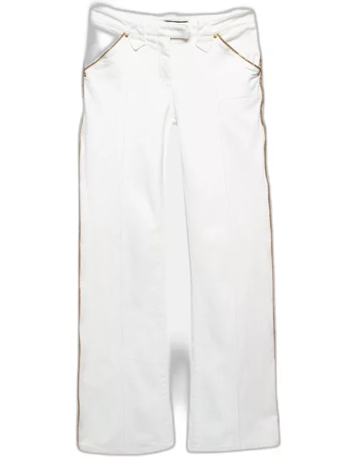Roberto Cavalli White Contrast Trim Denim Buttoned Jeans