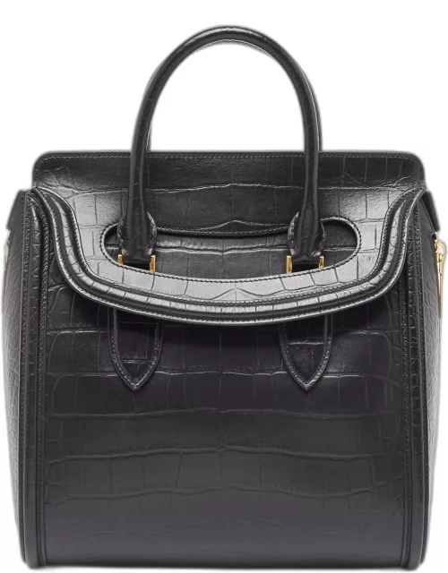 Alexander McQueen Black Croc Embossed Leather Heroine Bag