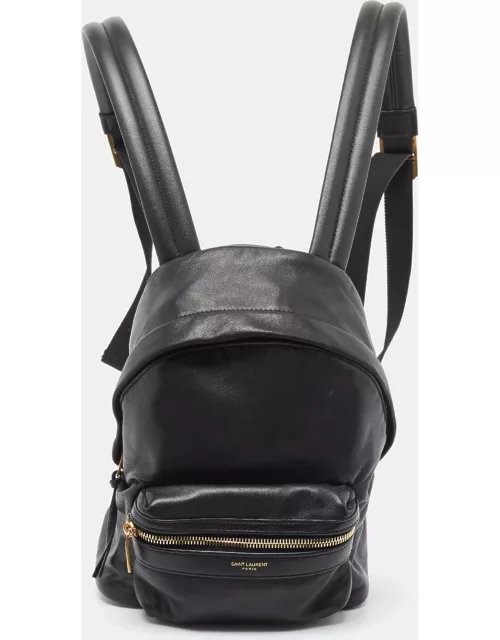 Saint Laurent Black Leather and Canvas Bo City Backpack