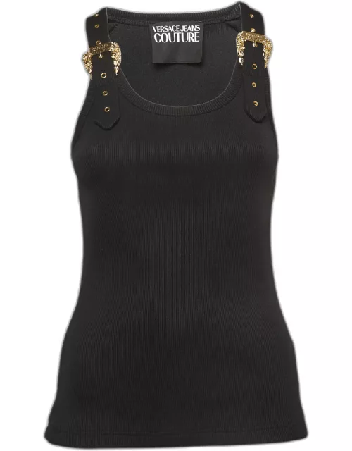 Versace Jeans Couture Black Rib Knit Buckle Detail Tank Top
