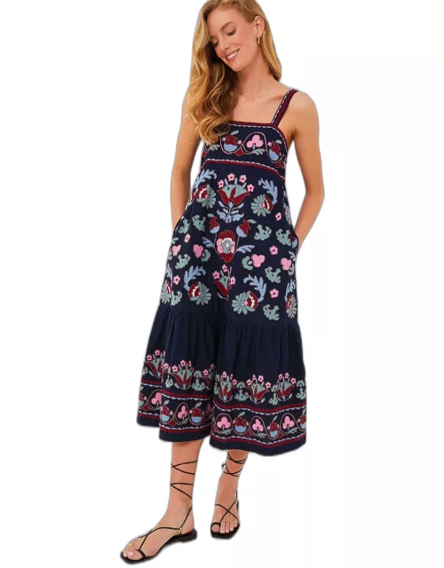 Navy Eclisse Embroidery Slip Dres