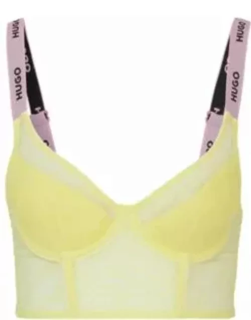 Lace bra with branded straps and hook and eye closure- Light Yellow Women's Underwear, Pajamas, and Sock
