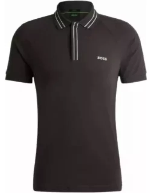 Stretch-cotton polo shirt with stripes and logo- Dark Grey Men's Polo Shirt