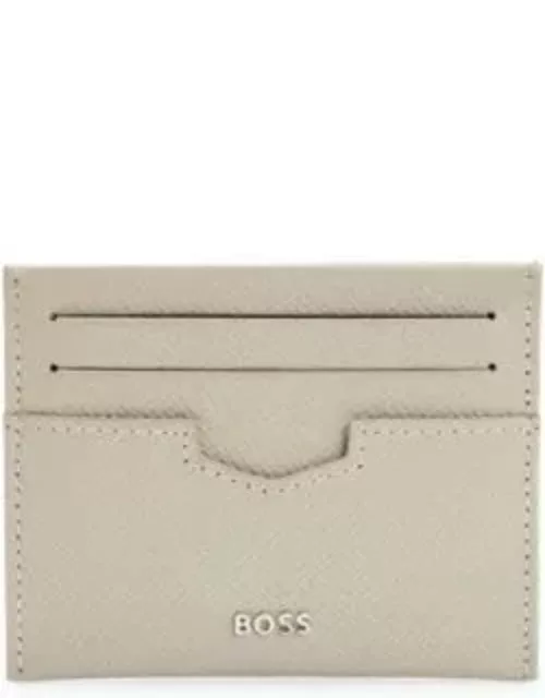 Embossed-leather card holder with metal logo lettering- Khaki Men's Wallet