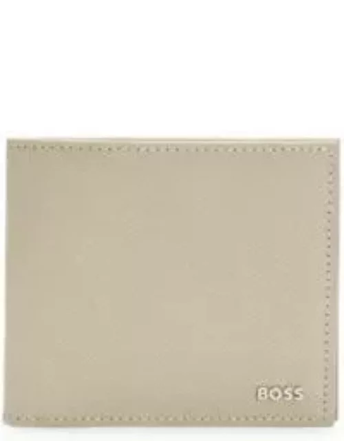 Embossed-leather wallet with metal logo lettering- Khaki Men's Wallet