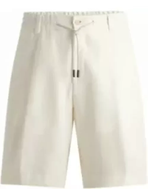 Herringbone-linen shorts with front pleats and drawcord- White Men's Pant