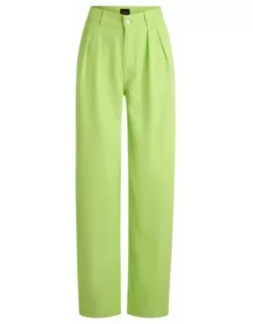 Wide-leg trousers in soft twill- Green Women's Casual Pant