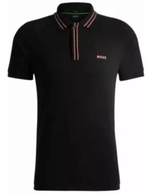 Stretch-cotton polo shirt with stripes and logo- Black Men's Polo Shirt