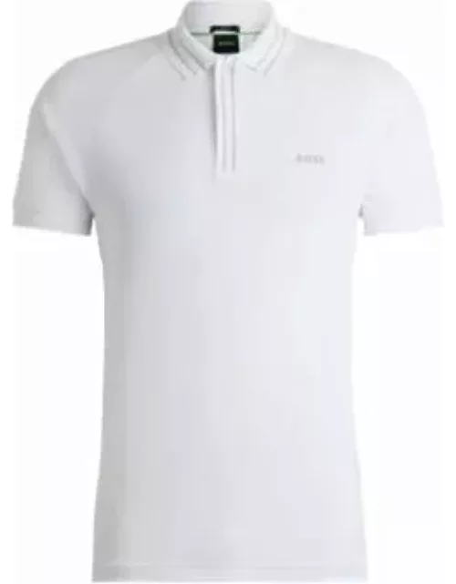 Stretch-cotton polo shirt with stripes and logo- White Men's Polo Shirt