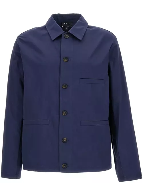 A.P.C. Dark Blue Jacket-shirt With Front Pocket In Cotton Man