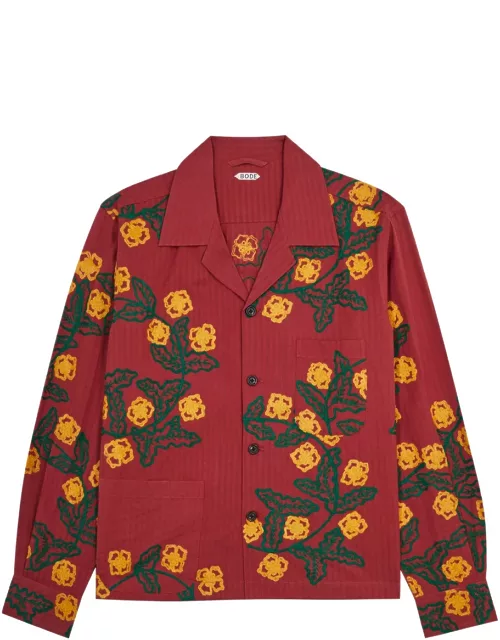 Bode Marigold Wreath Embroidered Cotton Shirt - Red