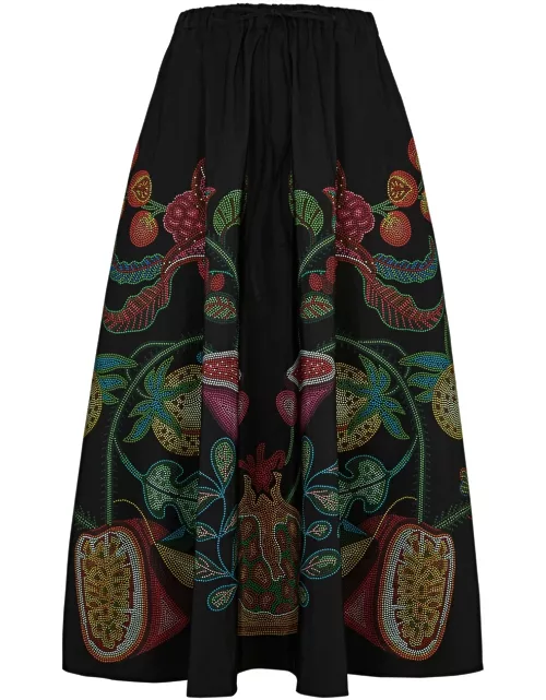LA Double J Floral-print Faille Midi Skirt - Black - M (UK12 / M)