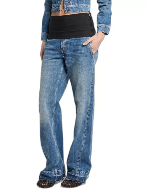 Mid-Rise Cummerbund Straight-Leg Vintage Blue Wash Jean