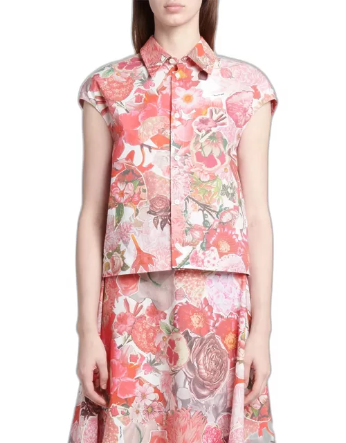 Floral-Print Cap-Sleeve Boxy Shirt